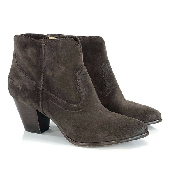 Frye Shoes - FRYE Ankle Boots Renee Seam Western Suede Heeled Cowboy Booties